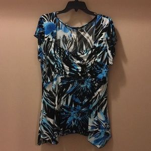 Women’s blue/black and white, short sleeved tunic top, size 1X, worn once